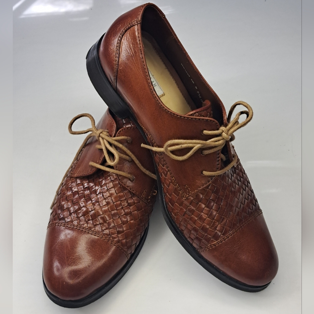 Cole Haan Women’s Dress Bragano Size 6 Lace Up Brown Cap Toe Weave Excellent
